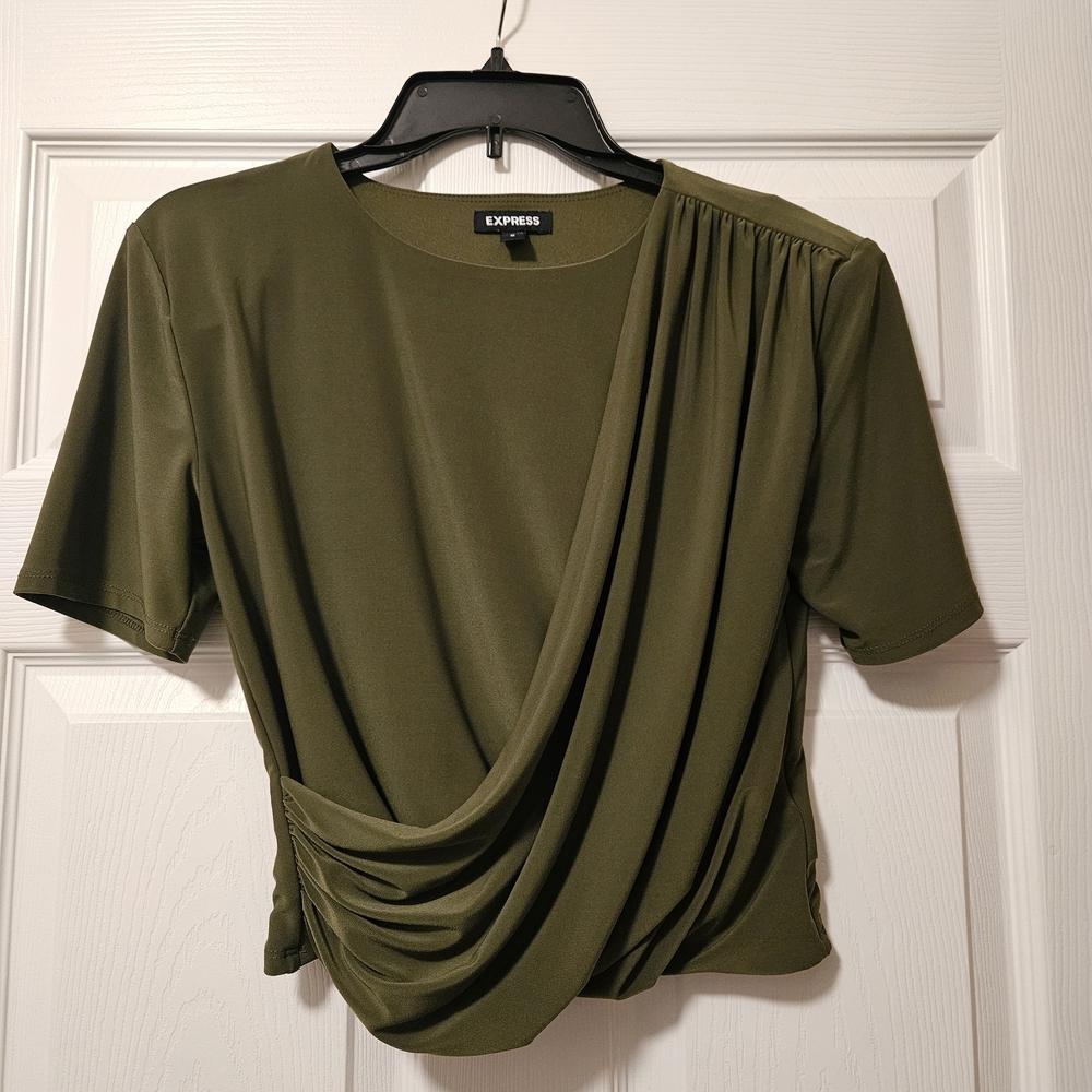 Express Olive Gathered Women's Blouse